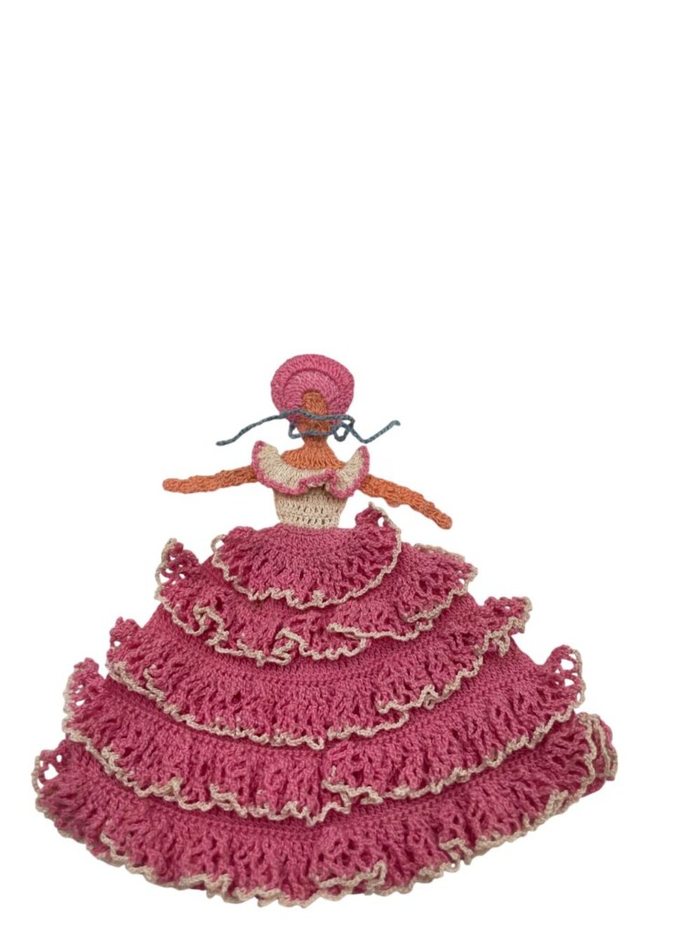 Vintage Heart-Shaped Floral Trinket Box Removable Crochet Doll Decorative Storag